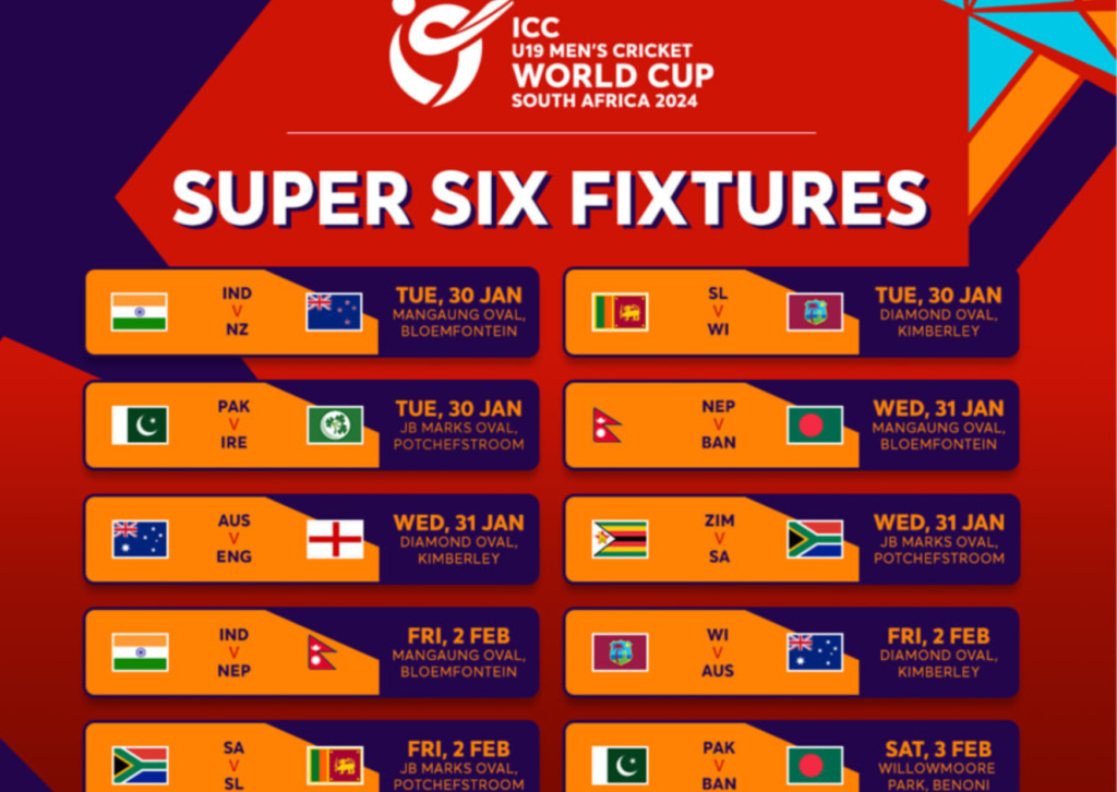 ICC U19 2024 Super Six Fixture